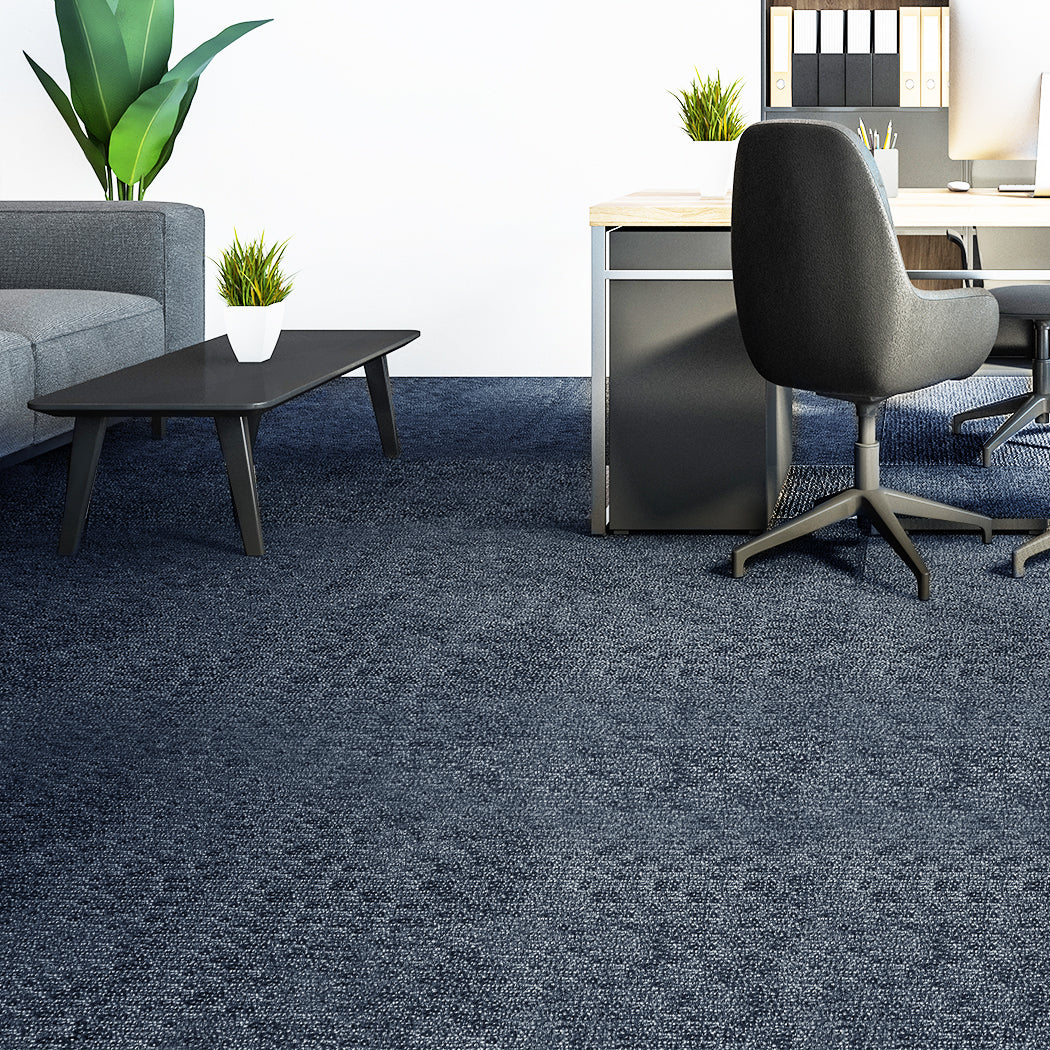 Roxine Set of 20 50x50 Carpet Tiles Box Heavy Commercial Retail Office Premium Flooring - Blue - Nurns