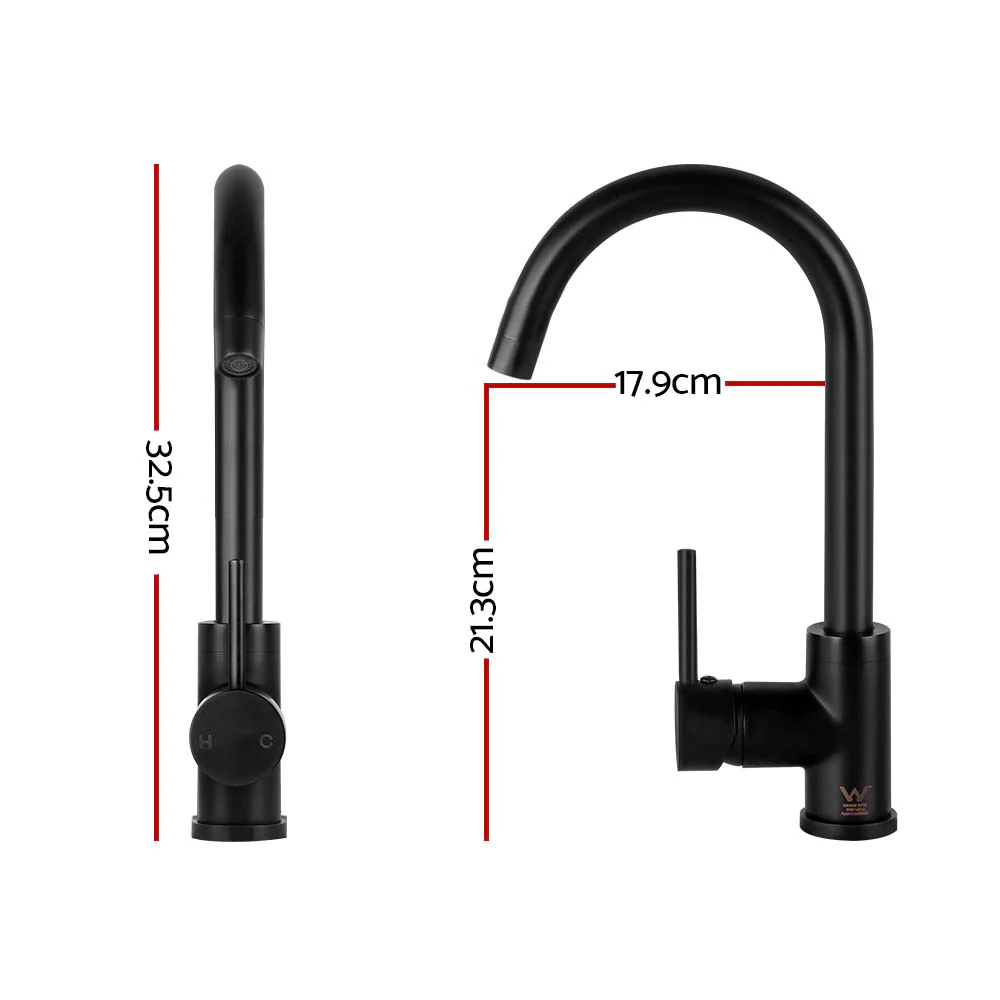 Kitchen Mixer Tap Mixer Round Sink Faucet Basin Laundry Black - Nurns