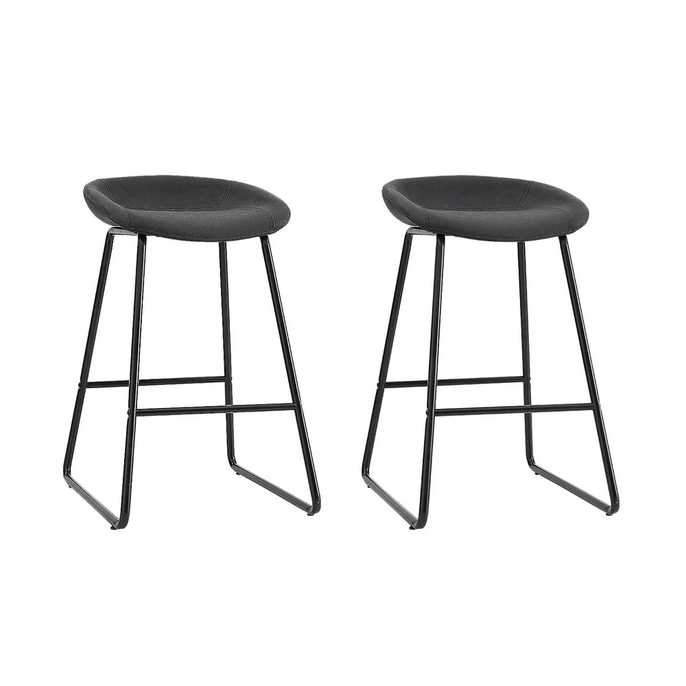 Set of 2 Caracas Bar Stools Kitchen Dining Chairs Counter Stool PU Leather Metal - Black - Nurns