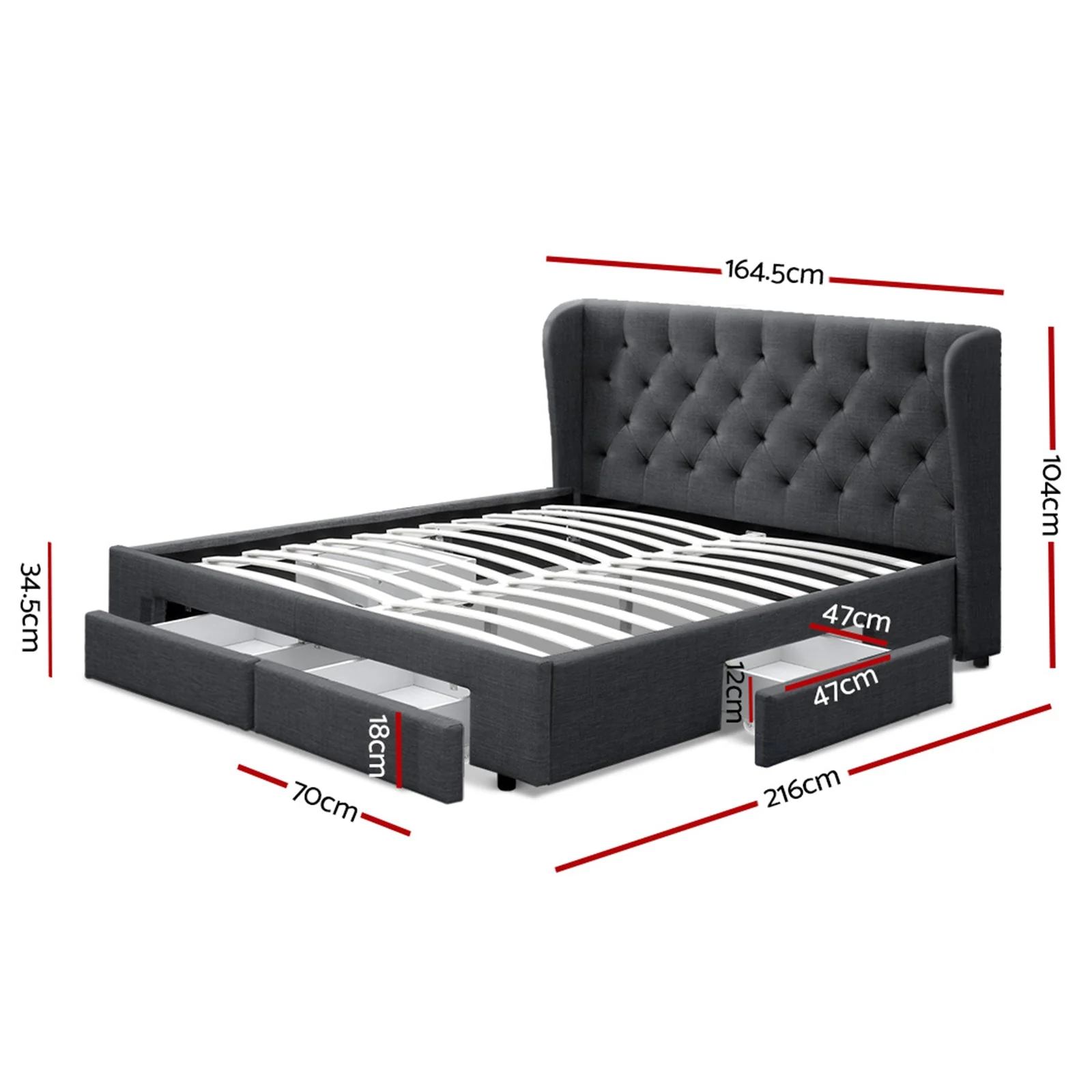 Dacite 24cm Bed & Mattress Package - Charcoal Queen - Nurns