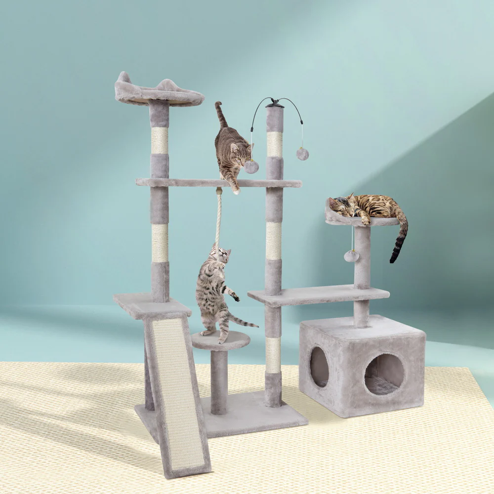 Cat Tree Scratching Post Scratcher Tower Condo House Grey 135cm - Grey - Nurns