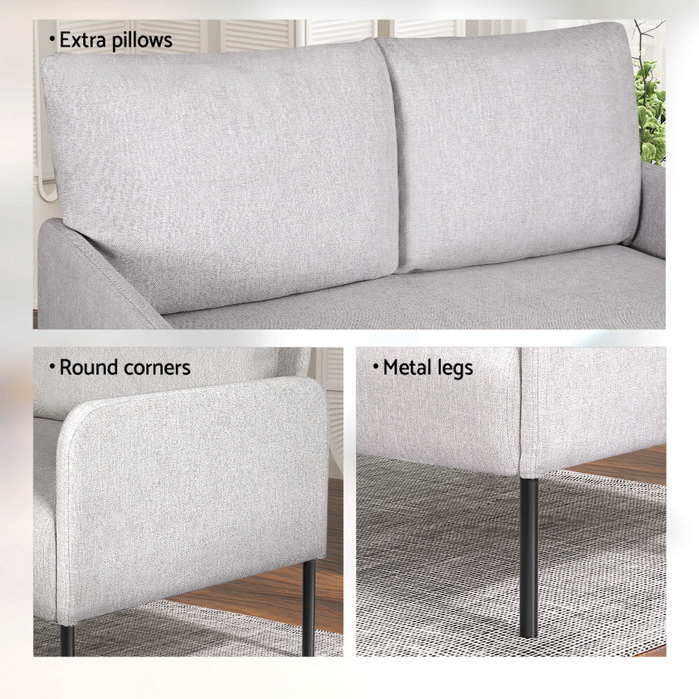 Myrtle 2-Seater Sofa Accent Chair Loveseat Linen Fabric Metal Leg - Grey - Nurns