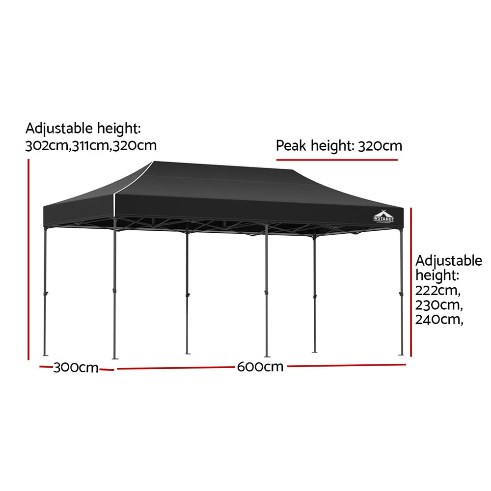 Instahut Gazebo Pop Up Marquee 3x6 Folding Tent Wedding 500D Camping Black - Nurns