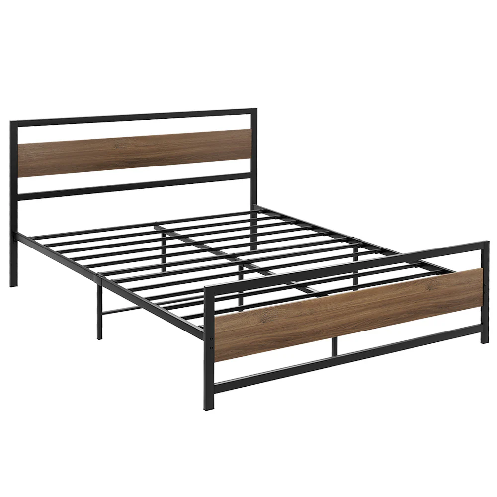 Havana Metal Bed Frame Wooden Headboard no Drawers - Black Queen - Nurns