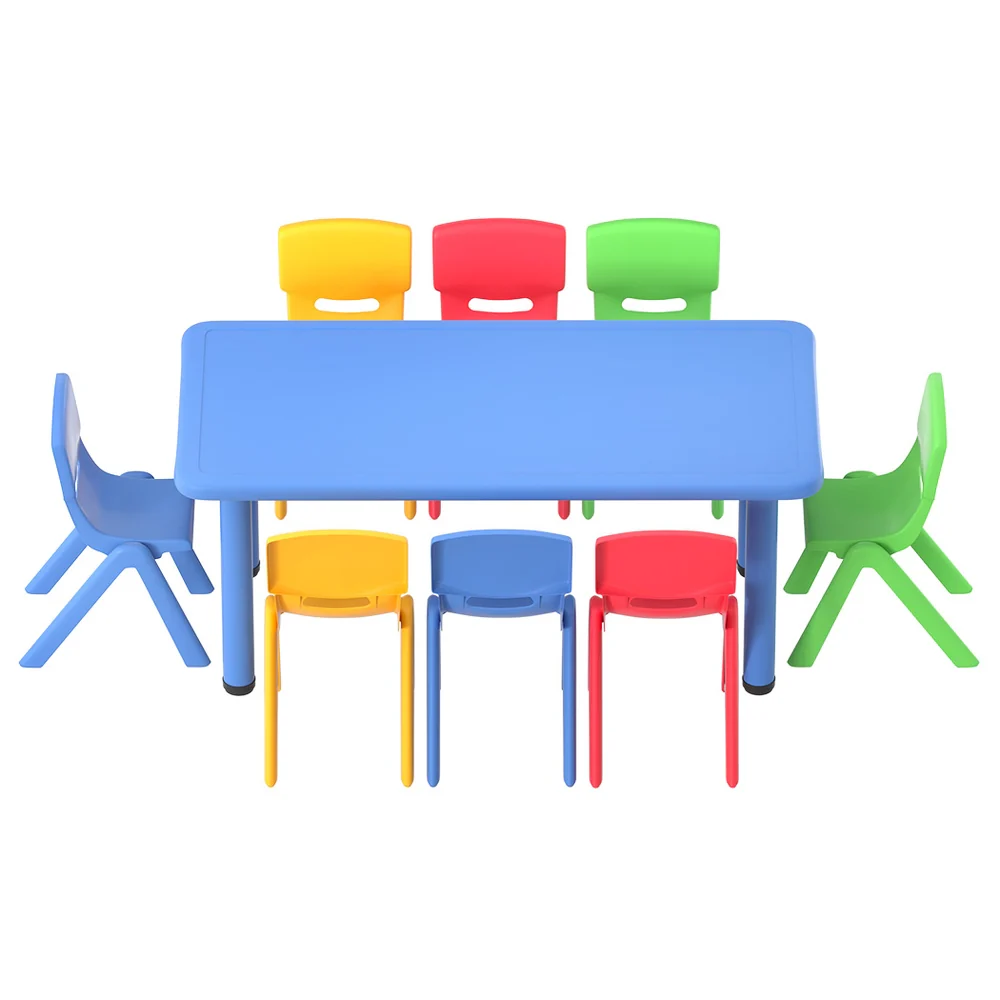 Philo 9-Piece Kids Table & Chairs Set 120cm Study Desk Furniture Plastic - Multicolour - Nurns