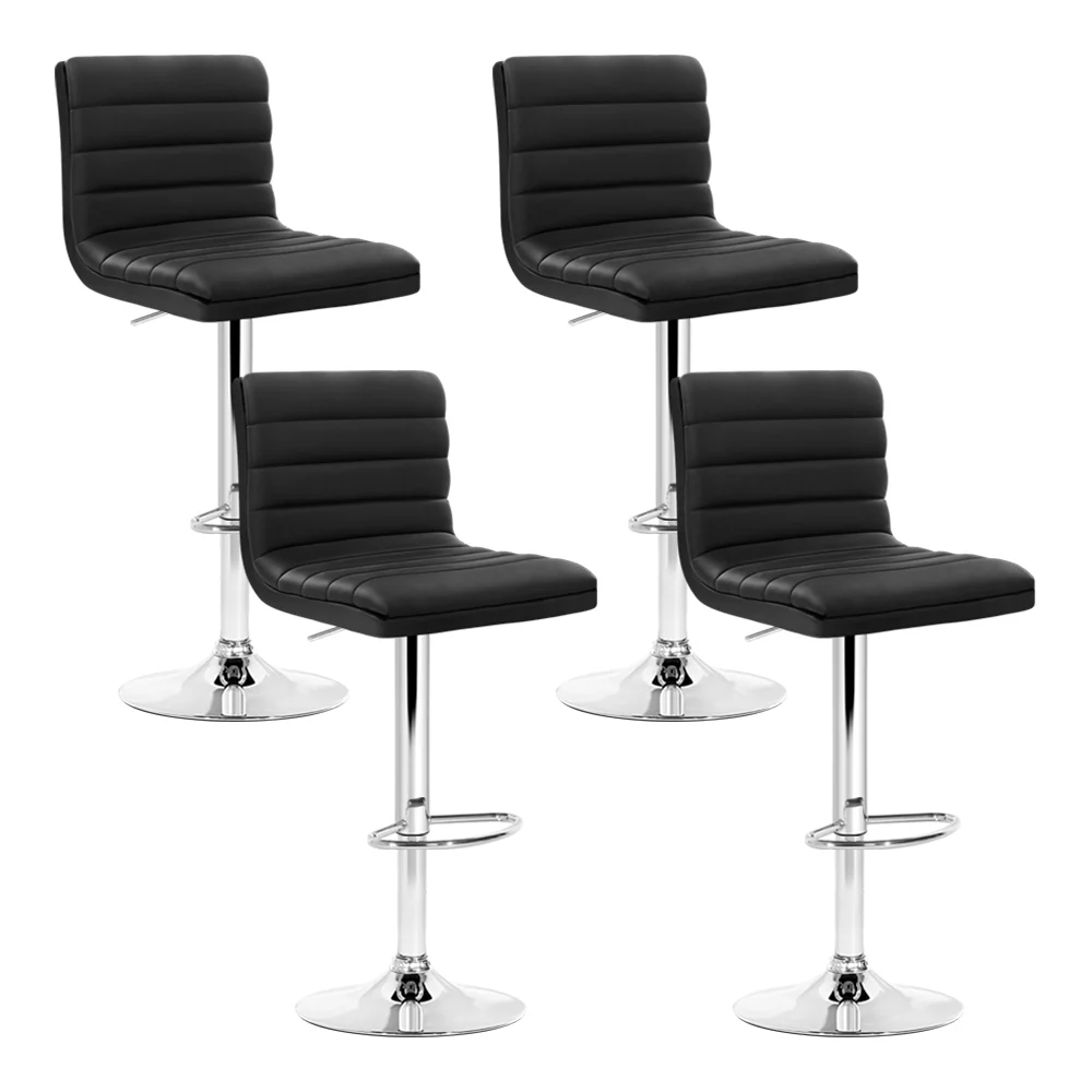 Set of 4 Bergamo PU Leather Lined Pattern Bar Stools - Black & Chrome - Nurns