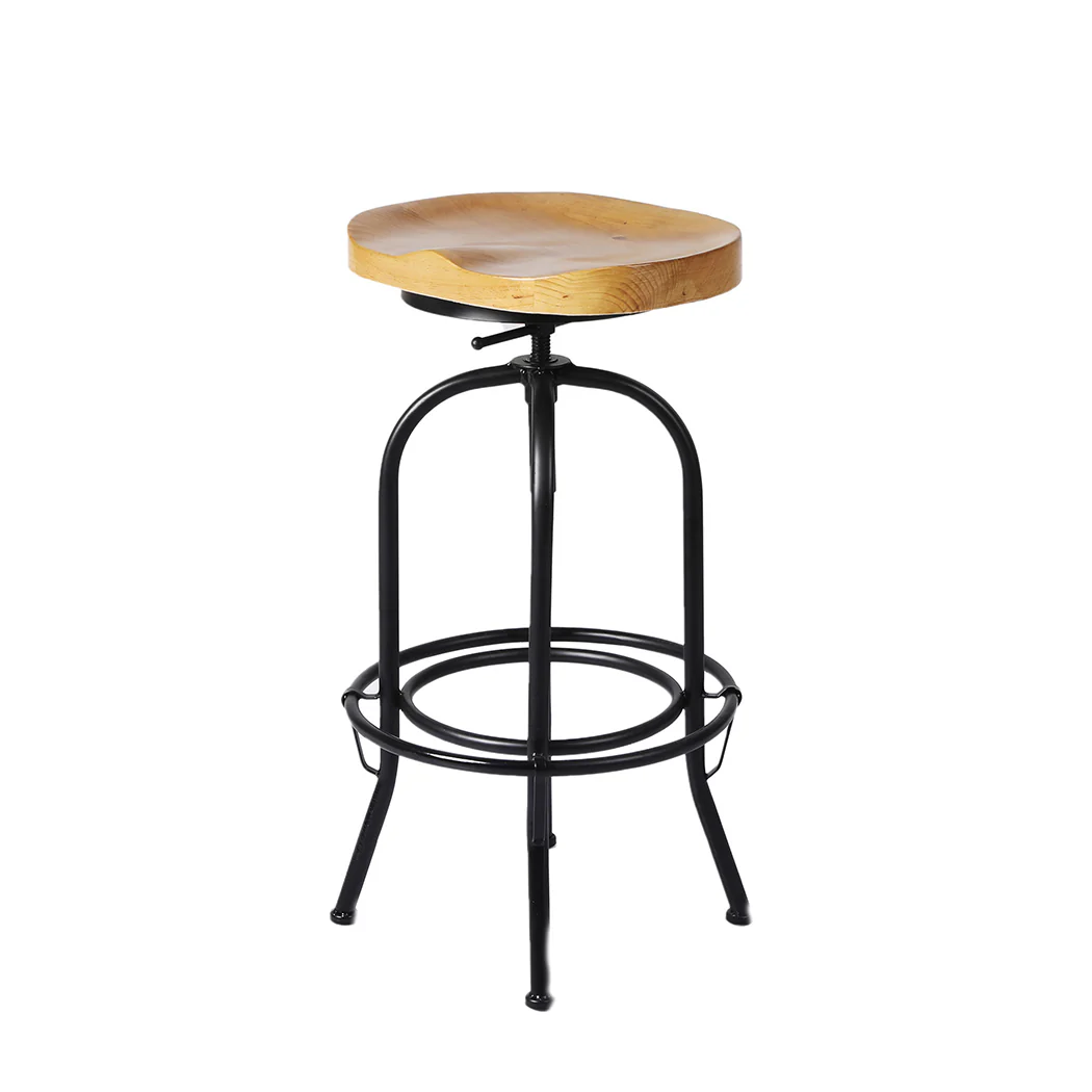 90cm Lorient Industrial Bar Stools Kitchen Stool Wooden Barstools Swivel Vintage Chair - Black & Wood - Nurns