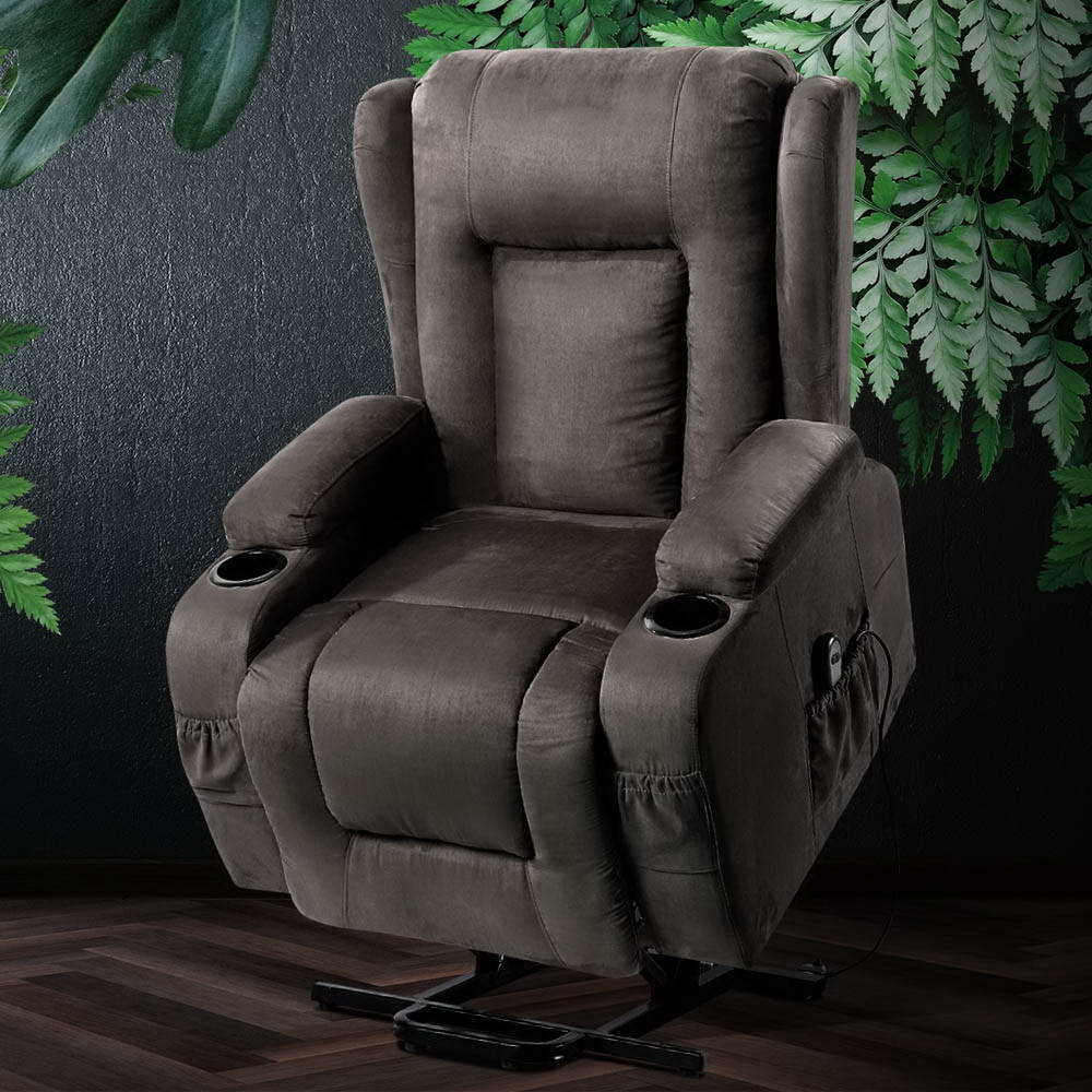 Hestia Electric Recliner Chair Lift Heated Massage Chair Fabric Lounge - Dark Grey - Nurns