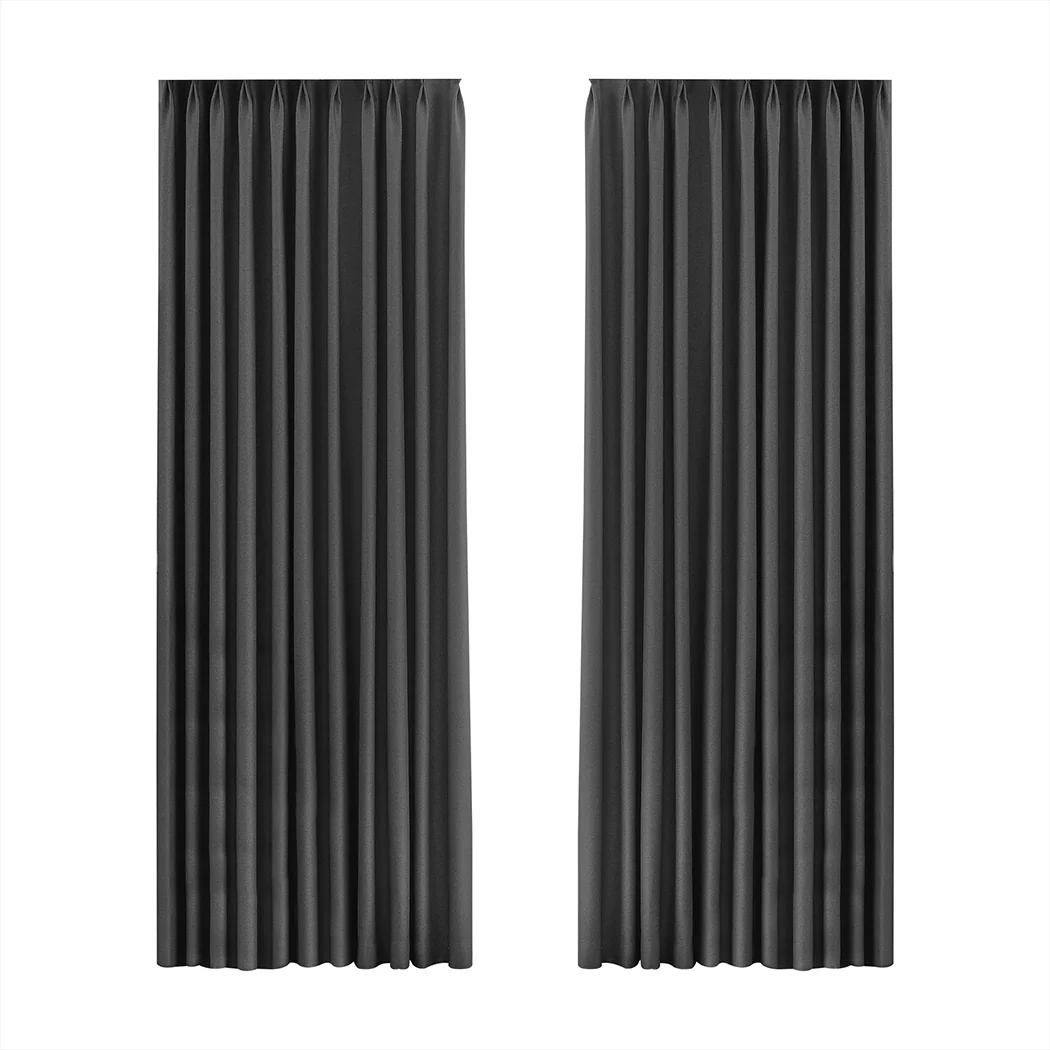 Set of 2 132x250 Blockout Curtains Chenille - Dark Grey - Nurns