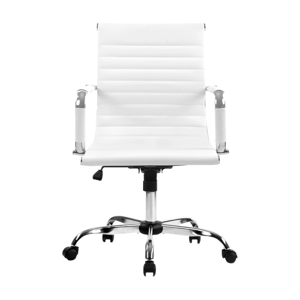 Artiss Office Chair Conference Chairs Pu Leather Mid Back White - Nurns