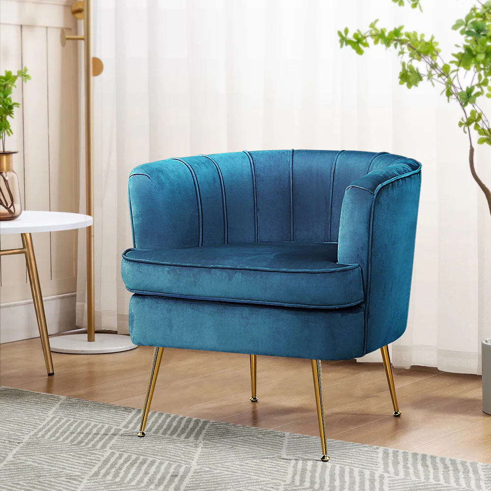 Makayla Accent Velvet Lounge Armchair - Navy - Nurns