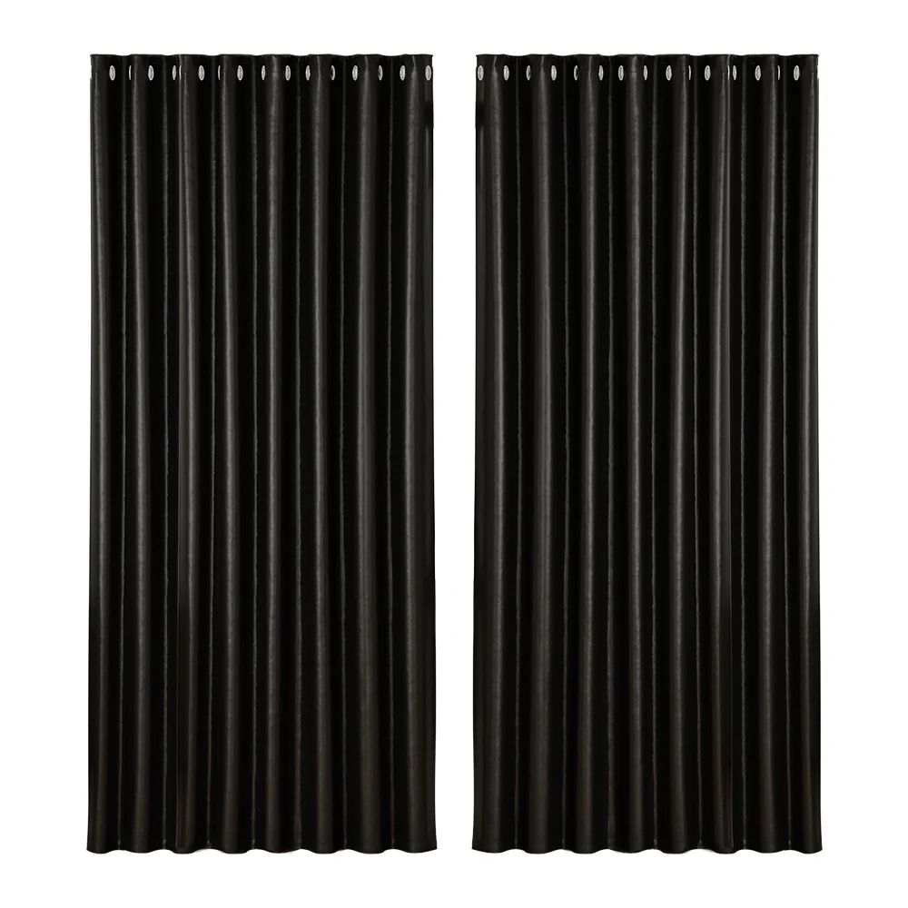 Set of 2 Blockout Curtains Blackout Window Curtain Eyelet 300x230cm Black Shine - Nurns