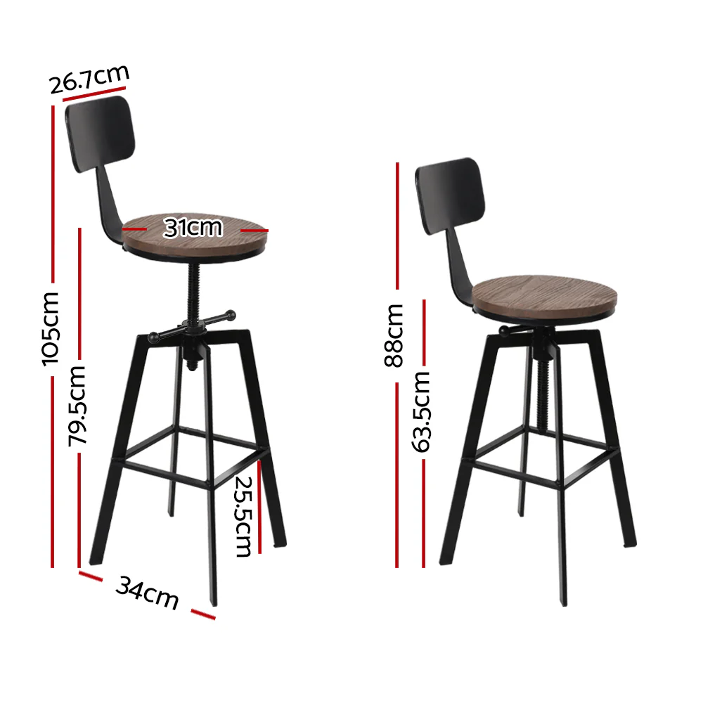 79.5cm Perugia Rustic Industrial Style Metal Bar Stool - Black & Wood - Nurns