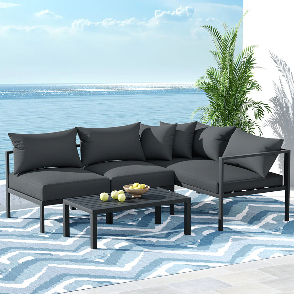 Atlas 4-Seater Aluminium Patio Furniture Setting 4-Piece Outdoor Sofa Set - Charcoal - Nurns