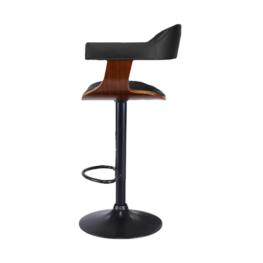 82cm Eindhoven Bar Stool Curved Gas Lift PU Leather - Black & Wood - Nurns