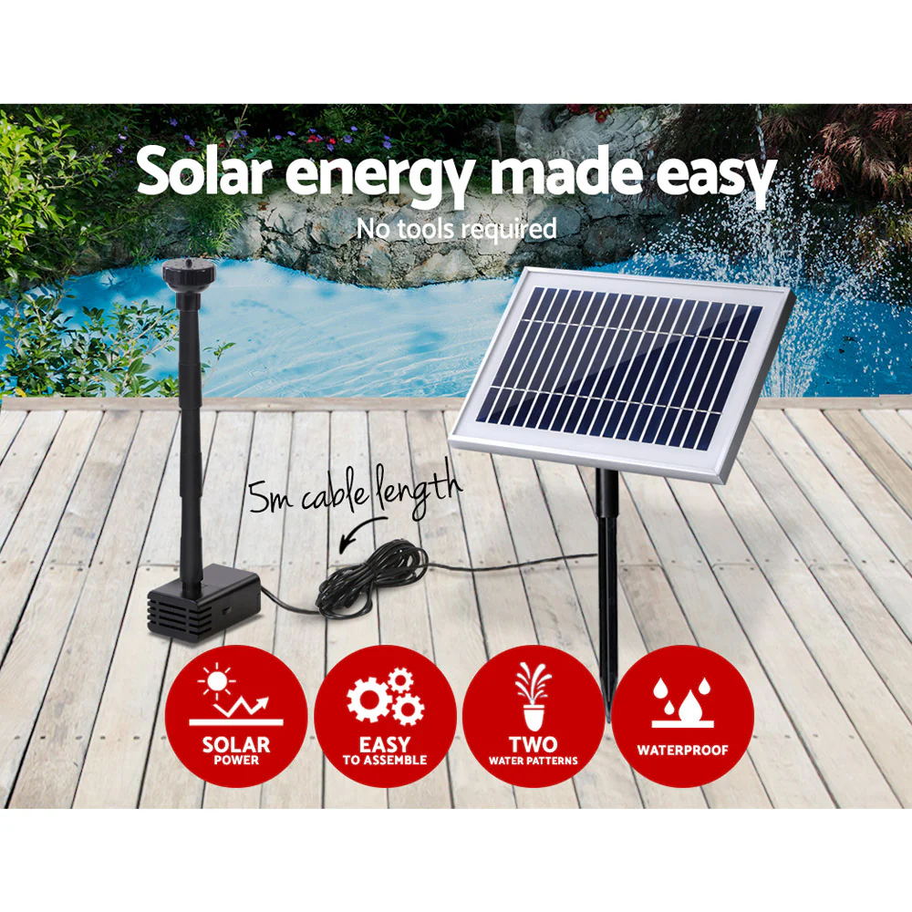 Solar Pond Pump Powered Water Outdoor Submersible Fountains Filter 4.6ft - Nurns