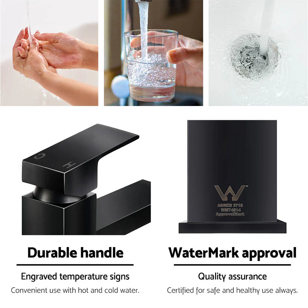 Bathroom Basin Mixer Tap Square Tall Faucet Vanity Laundry Black - Nurns