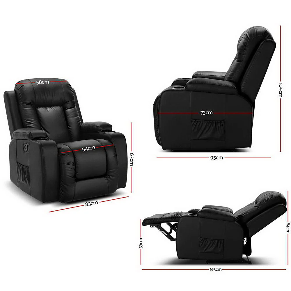 Osiris Electric Massage Chair Recliner Luxury Lounge Armchair Heat Leather - Black - Nurns
