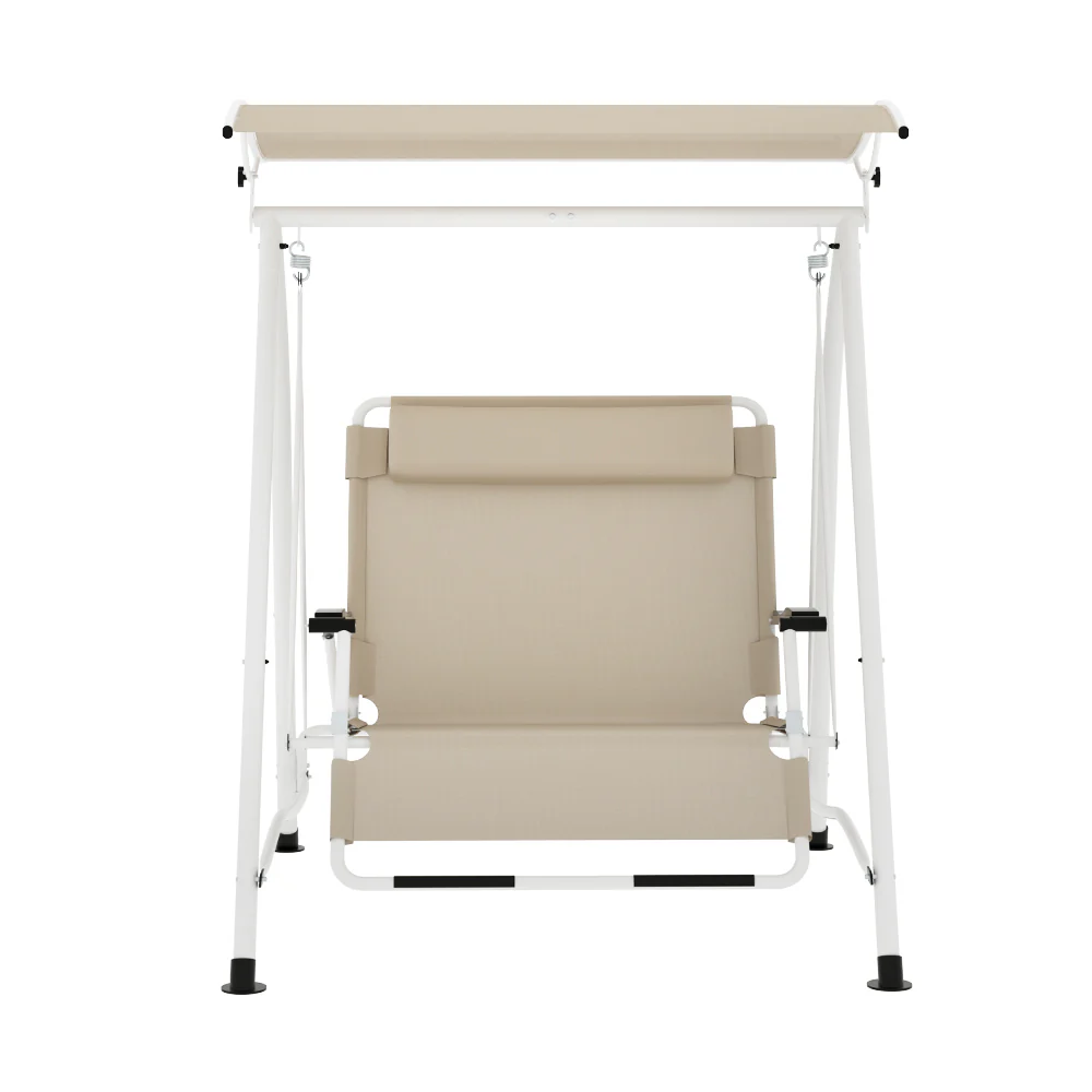 Evan Outdoor Swing Chair Garden Lounger Furniture Canopy 2 Seater - Beige - Nurns