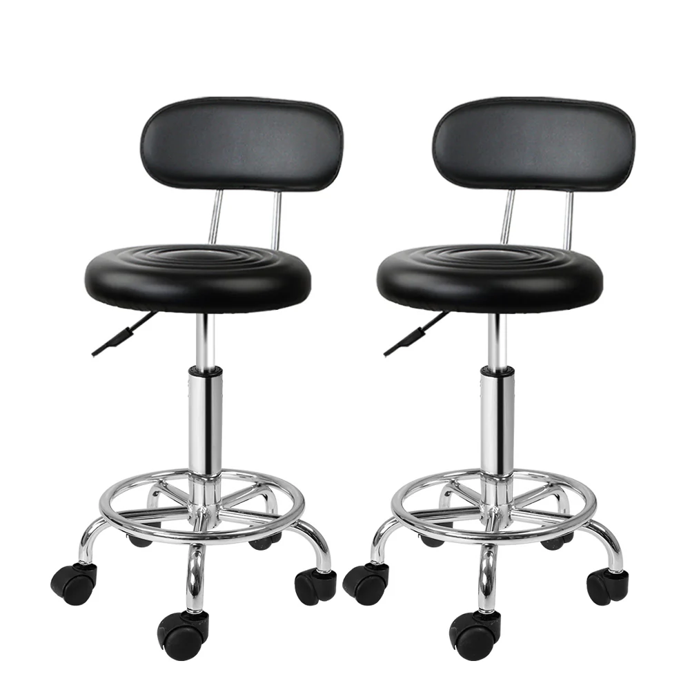 Set of 2 Salon Stool Swivel Chair Backrest Black - Nurns