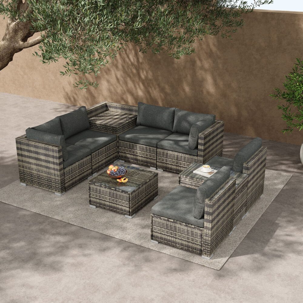 Quincy 8-Seater Outdoor Furniture Setting 9-Piece Set - Grey - Nurns