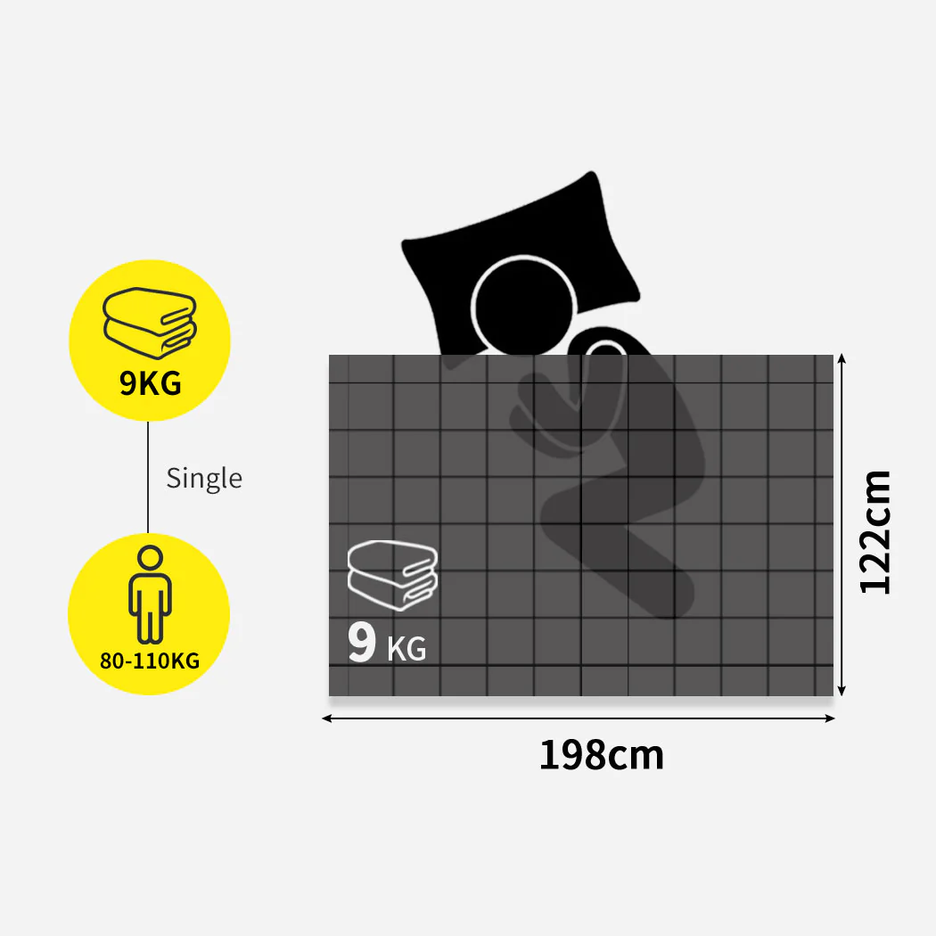 Winslow Weighted Soft Blanket 9KG Promote Deep Sleep Anti-Anxiety Single - Dark Grey - Nurns