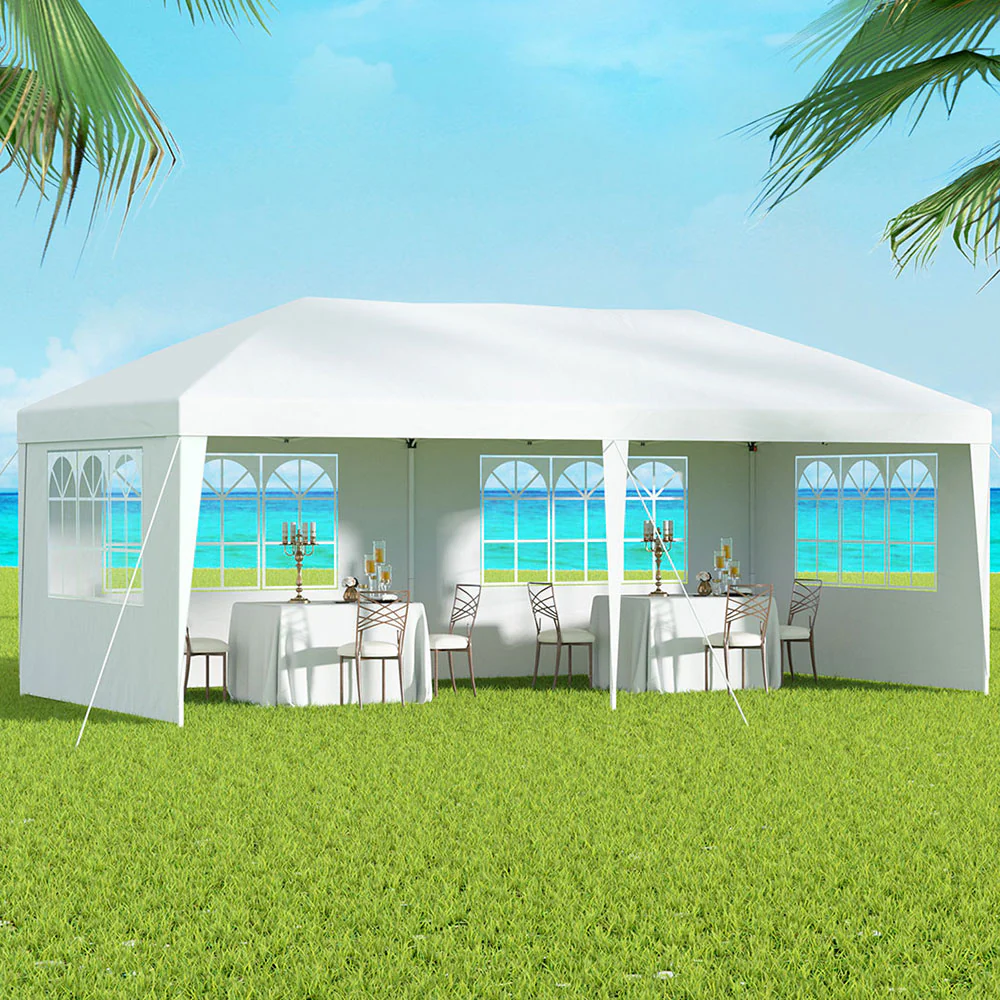 Instahut Gazebo Pop Up Marquee 3x6m Wedding Party Outdoor Camping Tent Canopy Side Wall White - Nurns