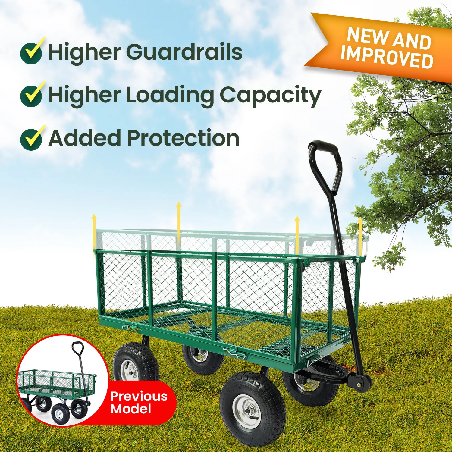 Steel Mesh Garden Trolley Cart - Green - Nurns