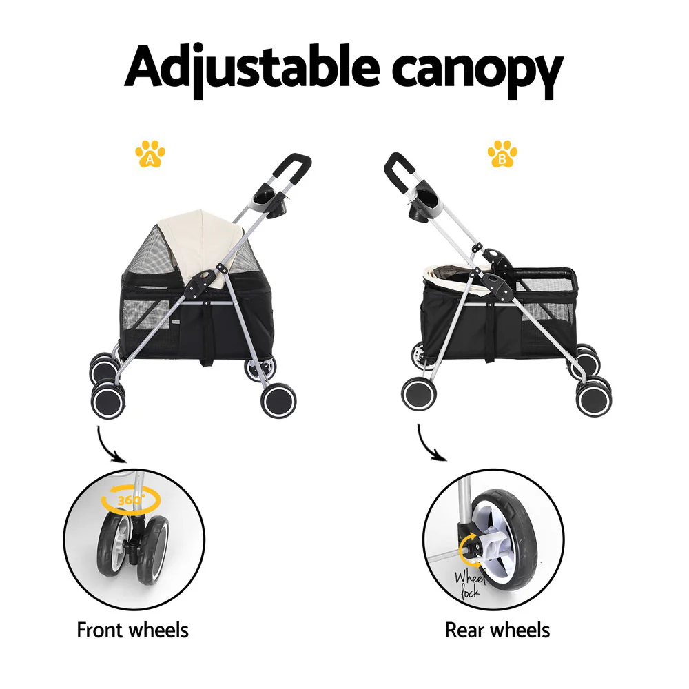 Pet Stroller Pram Dog Cat Carrier Cage Large Travel Pushchair Foldable 4 Wheels - Nurns