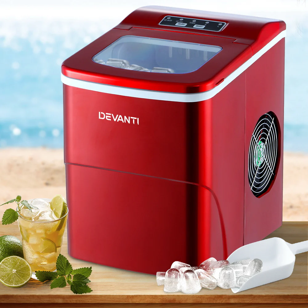 Devanti Portable Ice Cube Maker Machine 2L Home Bar Benchtop Easy Quick Red - Nurns