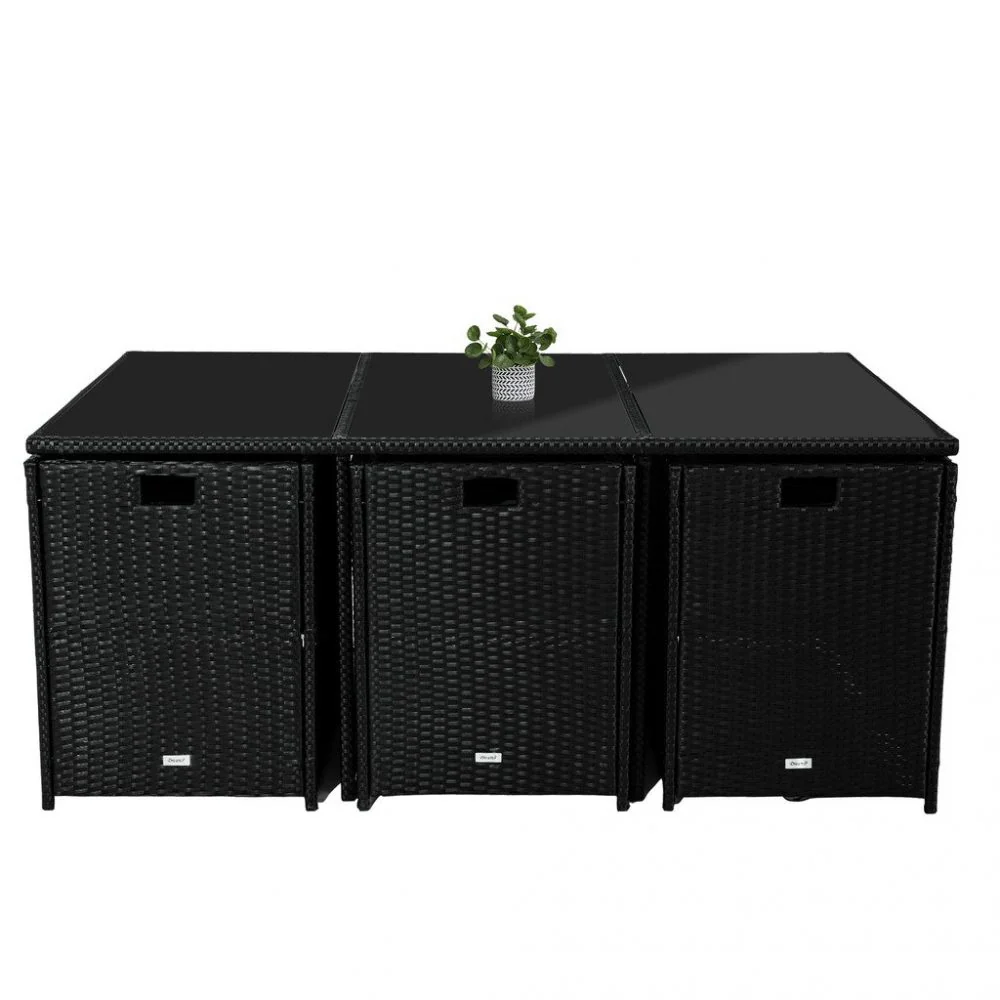 Drew 10-Seater Outdoor Furniture Setting 11-Piece Dining Set - Black - Nurns