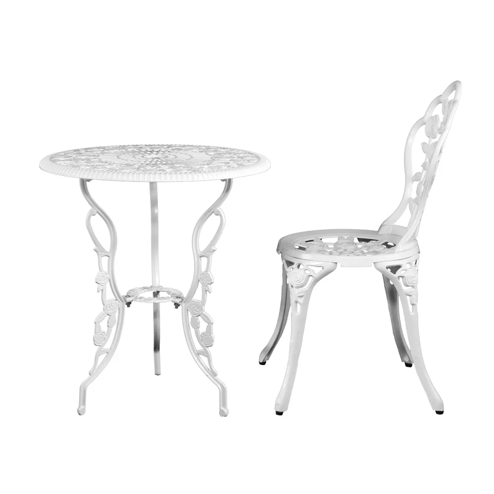 Caspian 2-Seater Chairs Table Aluminium Bistro 3-Piece Outdoor Furniture - White - Nurns