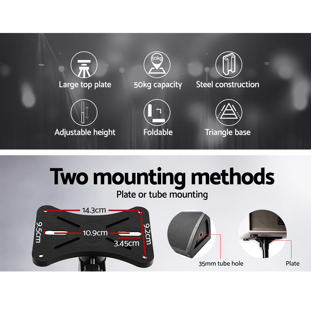 Set of 2 Adjustable 120CM Speaker Stand - Black - Nurns