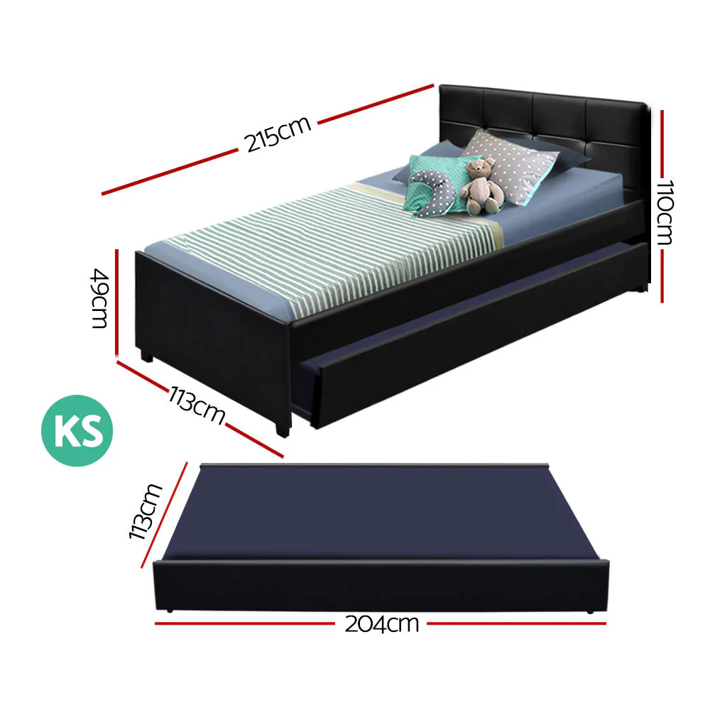 Apache Bed & Mattress Package with 30cm Mattress with Trundle Bed - Black King Single - Nurns