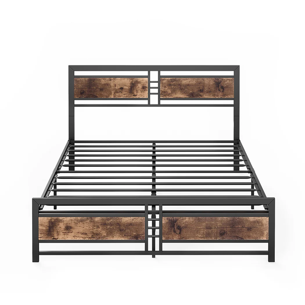 Royal Metal Bed Frame Base Platform Wooden Headboard - Black Queen - Nurns