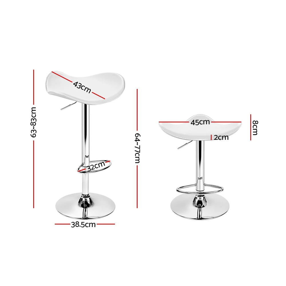 Set of 2 Marbella Gas Lift Bar Stools PU Leather - White & Chrome - Nurns