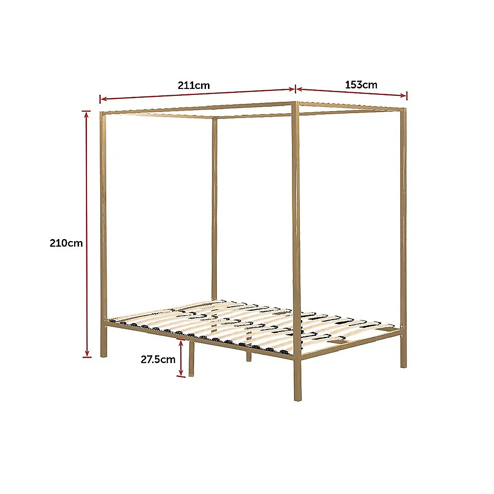 Lilian Four Poster Bed Frame - Gold Queen - Nurns