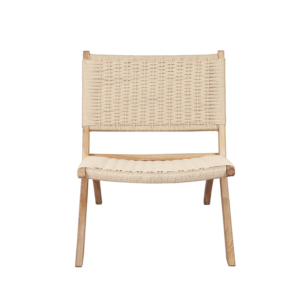 Foldable Single Deck Chair Solid Wood Kraft Rope Paper Woven Seat - Natural - Nurns