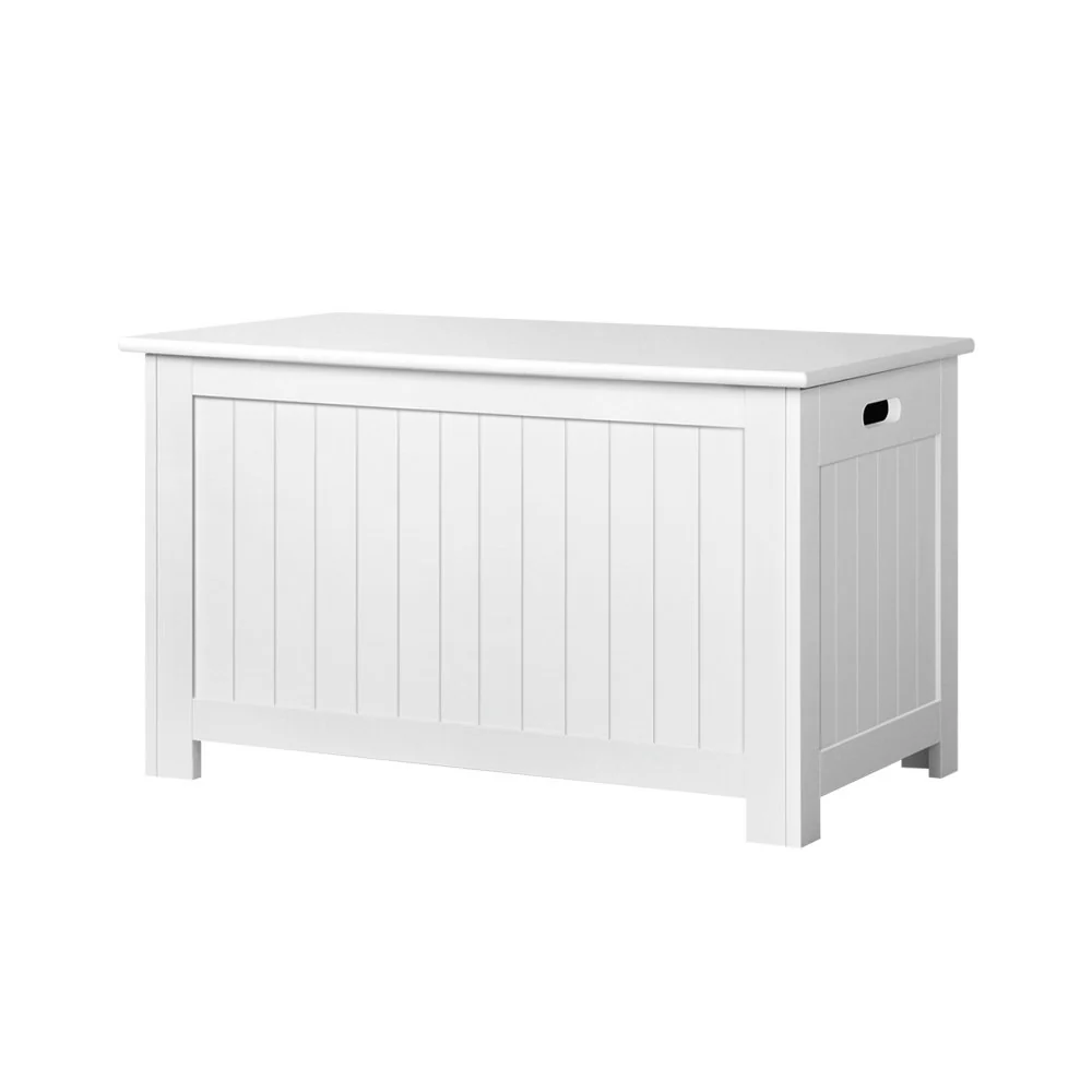 Kids Wooden Toy Chest Storage Blanket Box White Children Room Organiser - Nurns
