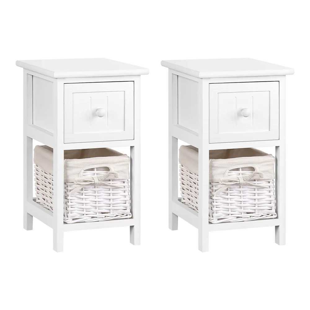 Set of 2 Boniface Wooden Bedside Tables - White - Nurns