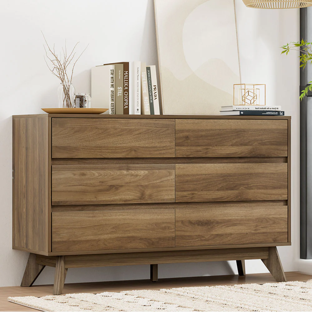 Artiss 6 Chest of Drawers - Walnut - Nurns