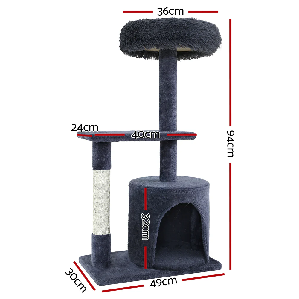 Cat Tree Scratching Post Scratcher Tower Condo House 94cm - Grey - Nurns
