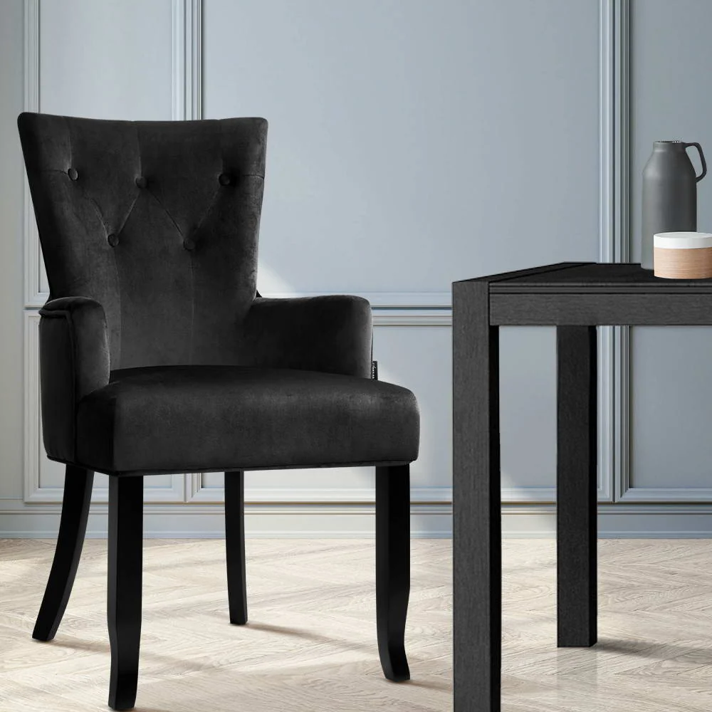 Arden Dining Chair Velvet French Provincial Armchair - Black - Nurns