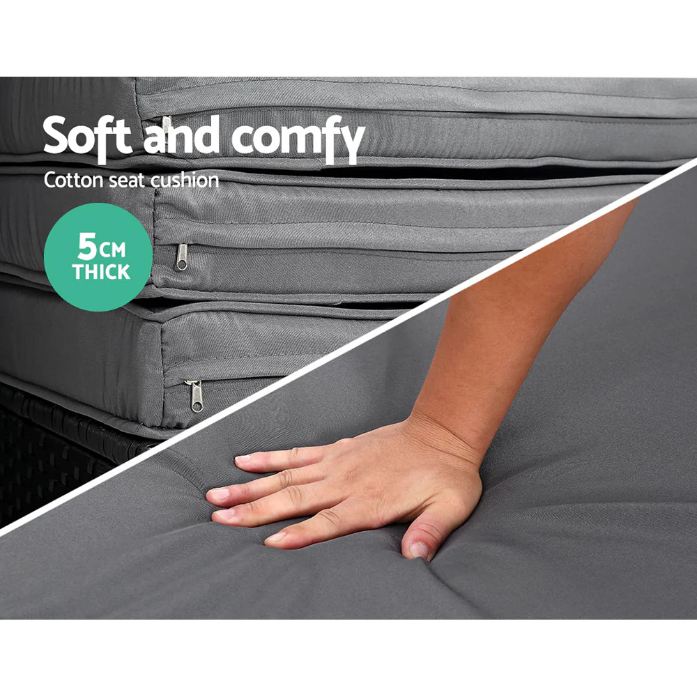 Tadcaster Outdoor Lounge Setting Sofa Patio Furniture Wicker Garden Rattan Set Day Bed - Black - Nurns