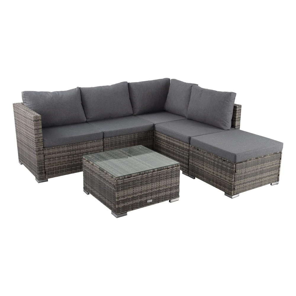 Perry 5-Seater Ottoman Style Outdoor Lounge Set - Grey - Nurns