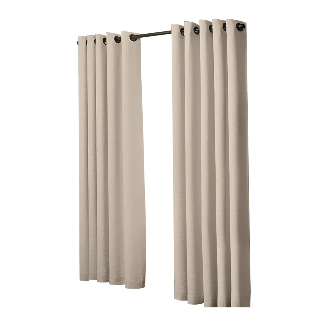 Set Of 2 Blockout Curtains Panels 3 Layers Eyelet Room Darkening 180X230Cm Beige - Nurns