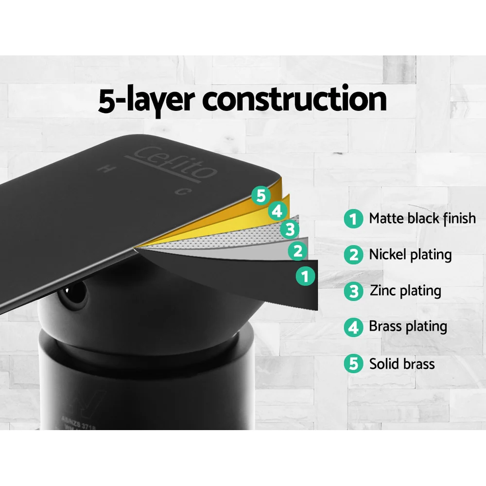 Shower Mixer Tap Wall Bath Taps Brass Hot Cold Basin Bathroom Black - Nurns