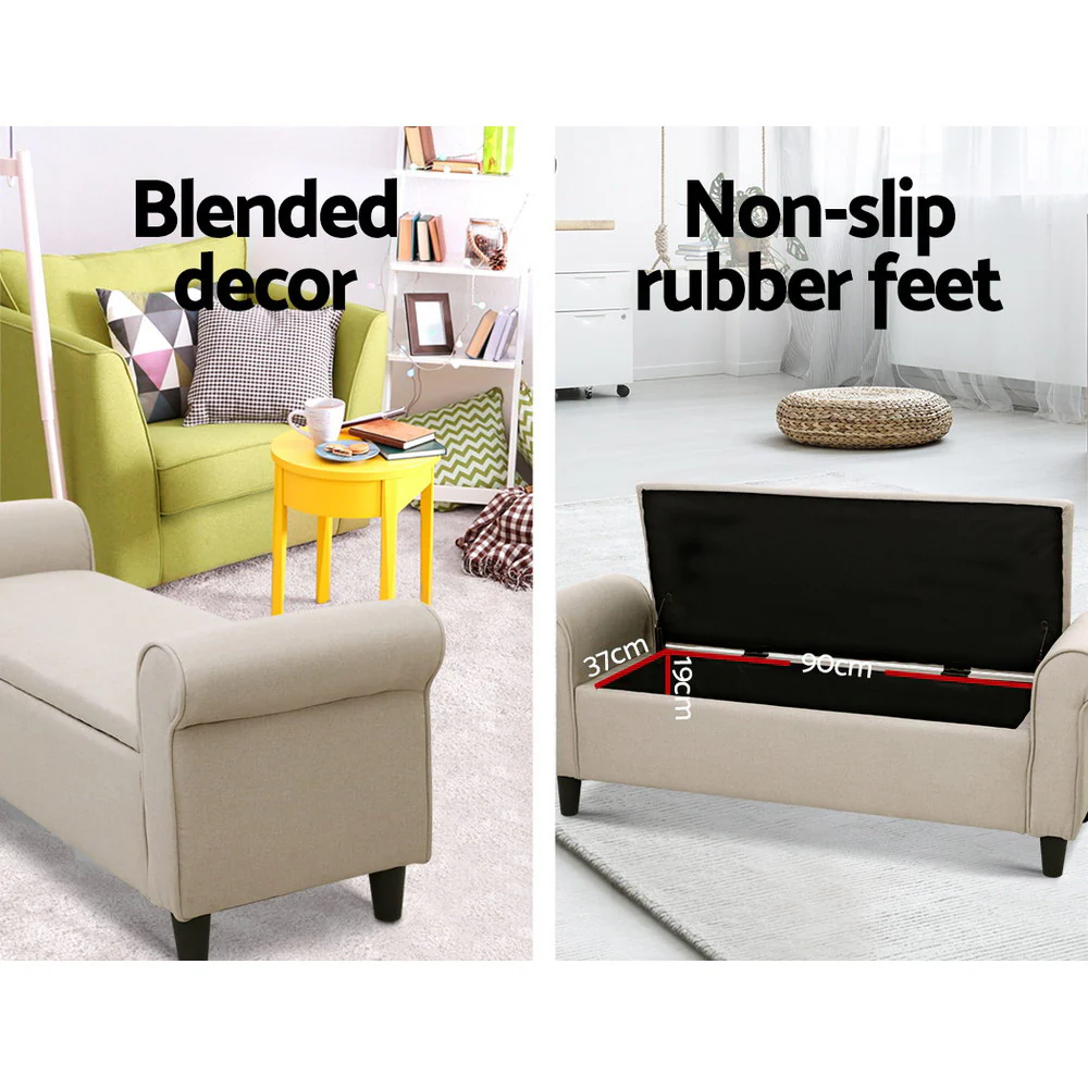 Storage Ottoman Blanket Box Linen Fabric Arm Foot Stool Couch Chest Large - Nurns