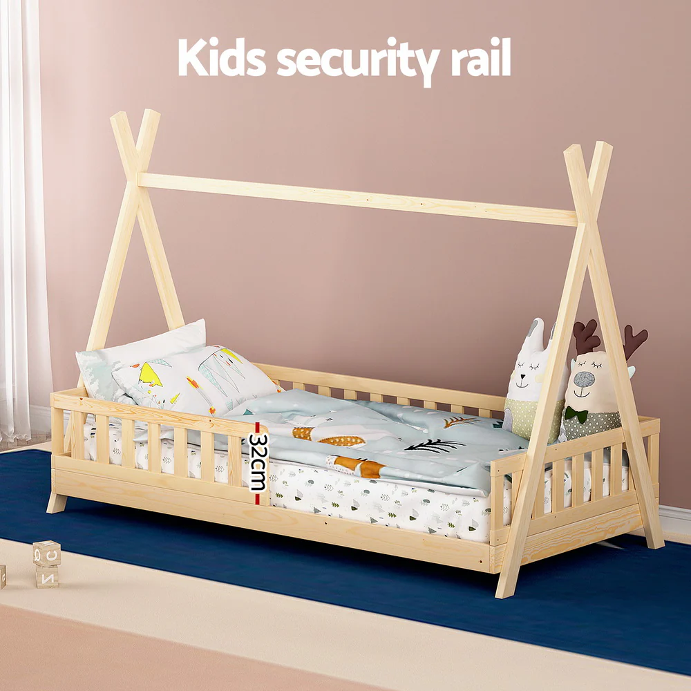 Nivena Bed Frame Wooden Kids House Frames - Oak Single - Nurns