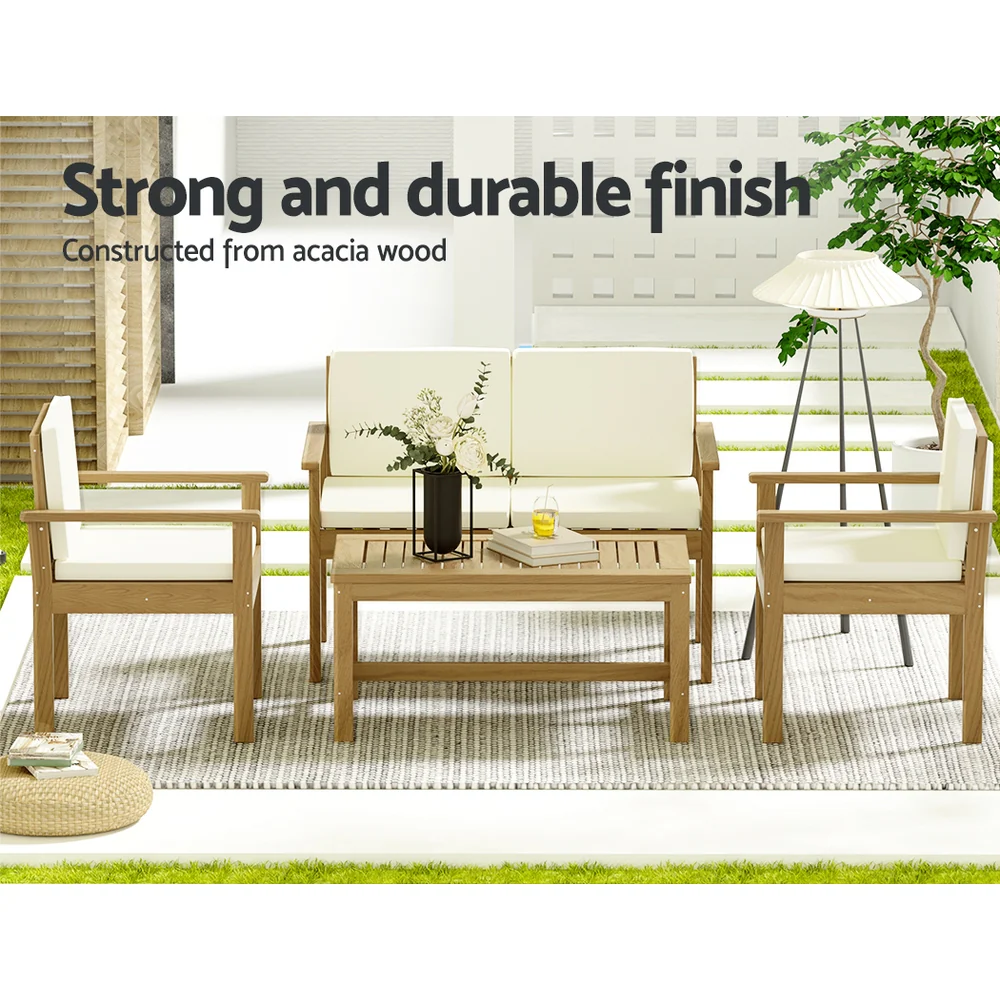 Iker 4-Seater Set Acacia Wood Lounge Setting Table Chairs 4-Piece Outdoor Sofa - Wood - Nurns